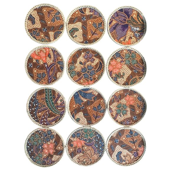 Vtg 1970s Set 12 COASTERS Boho / MCM Batik Fiber Coasters with Lidded Box 3.5" - Picture 16 of 16